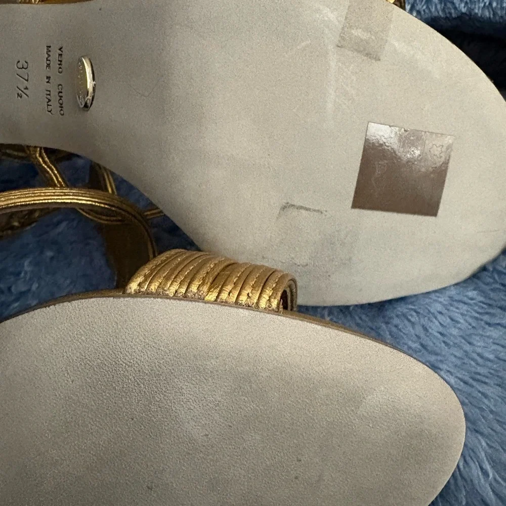 Sergio Rossi Gold Sandals with High Heel and Braided Straps